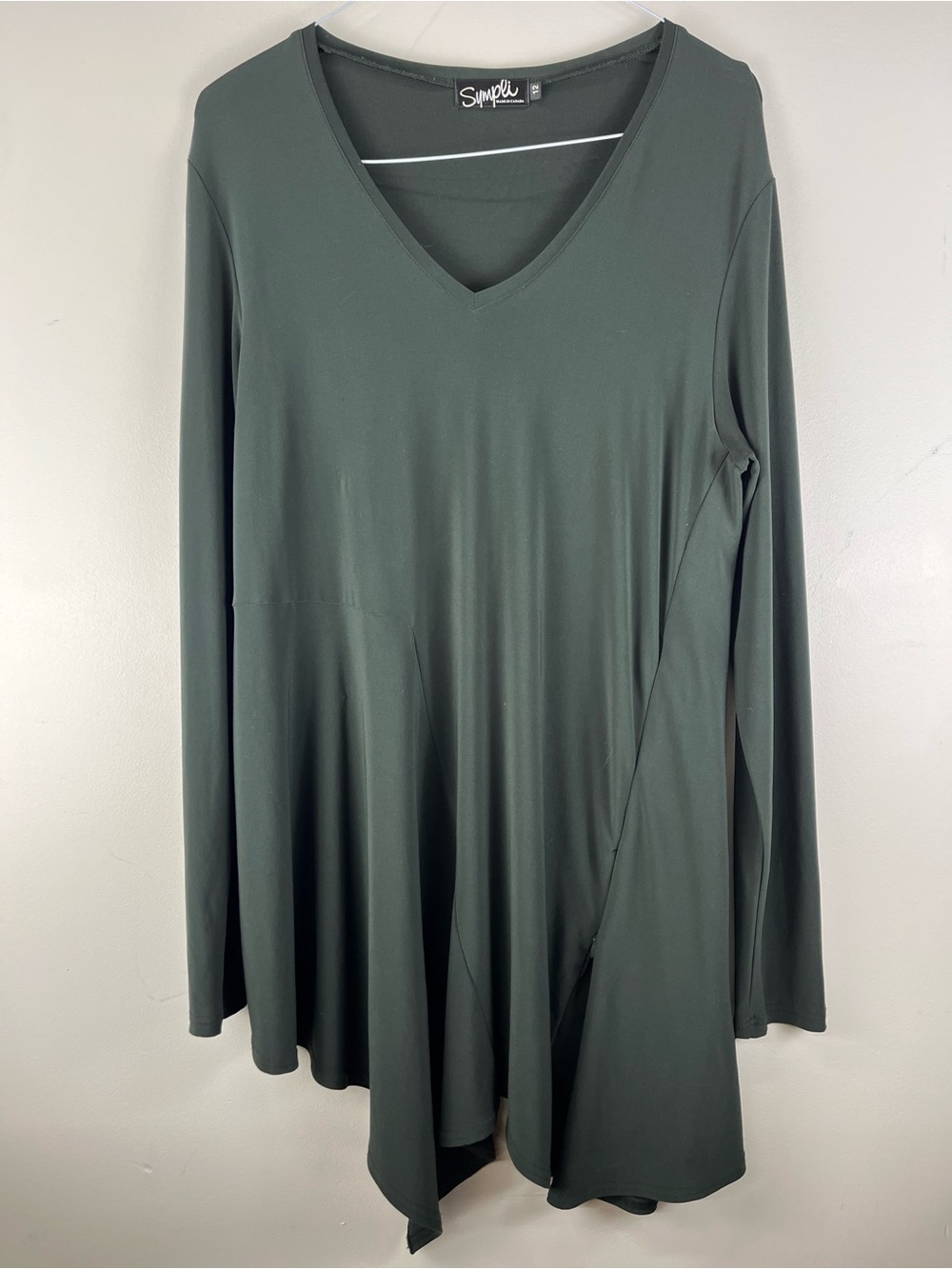 SYMPLI Dress Womens Size 12 Olive Green 3/4 Sleeve Stretch Pullover Scoop Neck